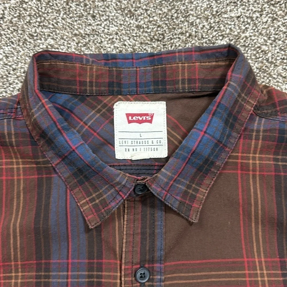 Levi’s men’s Malden button up casual plaid shirt brown blue red yellow large